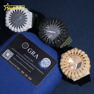 Bijoux Hip Hop Argent 925 Glacé De Luxe Griffe GA2100 <span class=keywords><strong>Noir</strong></span> Moissanite Cas Lunette <span class=keywords><strong>Montre</strong></span> - Product Image 2