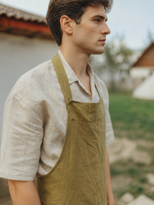 Tablier pour homme en lin délavé, réversible, avec poches, fait main, à nouer dans le dos, color block - Product Image 3