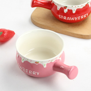 Custom-made <b>ceramic</b> bowls with handles, heat-resistant soup bowls, baking bowls, underglaze embossed strawberry <b>ceramic</b> bowls - Product Image 2