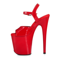 Chaussures de pole dance en PVC rouge et noir à lacets, talon extrême de 20 cm, bout ouvert, semelle surélevée, boucle de cheville, pour l'été et les mariages, commande en gros, direct usine