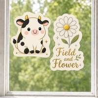 Autocollants personnalisés imperméables en PVC vinyle, motif vache et marguerite Kawaii, autocollant décoratif électrostatique imprimé UV pour fenêtre et mur en verre