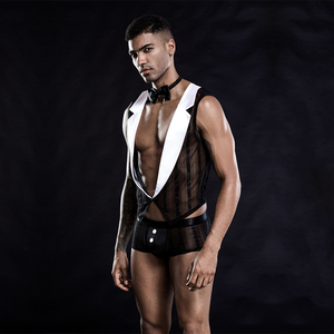 Costume de jeu de rôle de majordome séduisant, uniforme en maille noire transparente, lingerie érotique de boîte de nuit, costume de cosplay de serveur <span class=keywords><strong>sexy</strong></span> pour hommes - Product Image 4