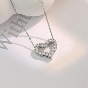 SGARIT Custom Luxury IGI Certified Pav-Set Open Heart 18k Gold Lab Grown Diamond Hollow Heart Choker <b>Necklace</b> - Product Image 2