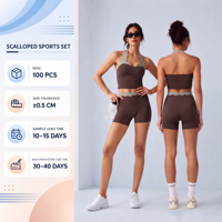 Ensemble de vêtements de yoga pour femmes certifiés GRS, doux comme du beurre, avec soutien-gorge de sport à bretelles festonnées et short taille haute, respirant, pour l'entraînement