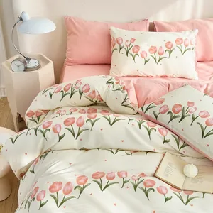 Housse de couette imprimée tulipe en gros microfibre reine taille Textile de maison couette ensemble de literie imprimé