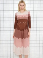 Robe plissée Miyake élégante dégradée mi-longue pour femme, à manches longues, ornée de perles, coupe trapèze, pour soirée ou église, grandes tailles