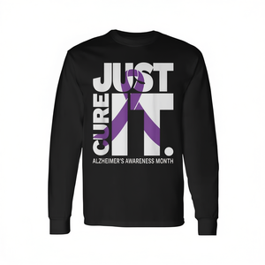 T-shirt a maniche lunghe Just Cure IT per la sensibilizzazione all'Alzheimer, design con nastro viola - Product Image 2