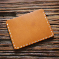 Dompet Pendek Uniseks Kulit Sapi Full-grain Buatan Tangan dari Kulit Sapi yang Diolah Alami, Dompet Koin Ultra-tipis Vintage