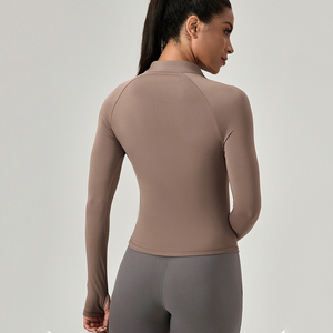 <span class=keywords><strong>T</strong></span>-<span class=keywords><strong>shirt</strong></span> da allenamento a manica lunga a compressione da <span class=keywords><strong>donna</strong></span> con cerniera <span class=keywords><strong>termica</strong></span> elastica a prova di vento stampata per la stagione estiva primaverile autunnale - Product Image 2