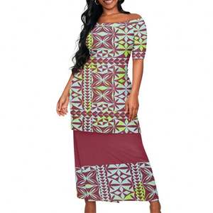 Vestidos personalizados Polynesian Samoan Fijian Tribal Puletasi diseño Tapa estampado señoras largo Bodycon conjuntos de fiesta para mujeres <span class=keywords><strong>dos</strong></span> piezas - Product Image 4