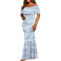 Robe longue sirène à épaules dénudées avec motif traditionnel polynésien, imprimé personnalisé, grande taille, robe tribale polynésienne pour femmes