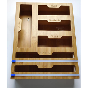 Custom Bamboo Ziplock Bag Storage Organizer, Bamboo Kitchen Organizer, Bamboo Drawer Organizer