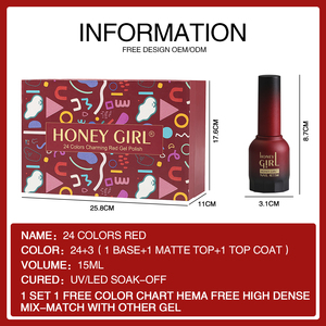 HONEY <span class=keywords><strong>GIRL</strong></span> Set di Smalti Gel per Unghie Fai-da-Te LED per San Valentino, Senza HEMA, 24 Colori, <span class=keywords><strong>Base</strong></span> Rossa e Top Coat Lucido, Logo Personalizzato - Product Image 2