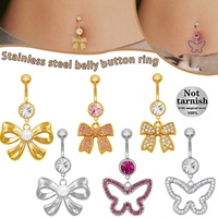Gaby Nouveau Piercing de Nombril Étanche en Acier Inoxydable 316L Plaqué Or, Fait Main, avec Zircon Mignon, pour Danse du Ventre et Mariage d'Enfants