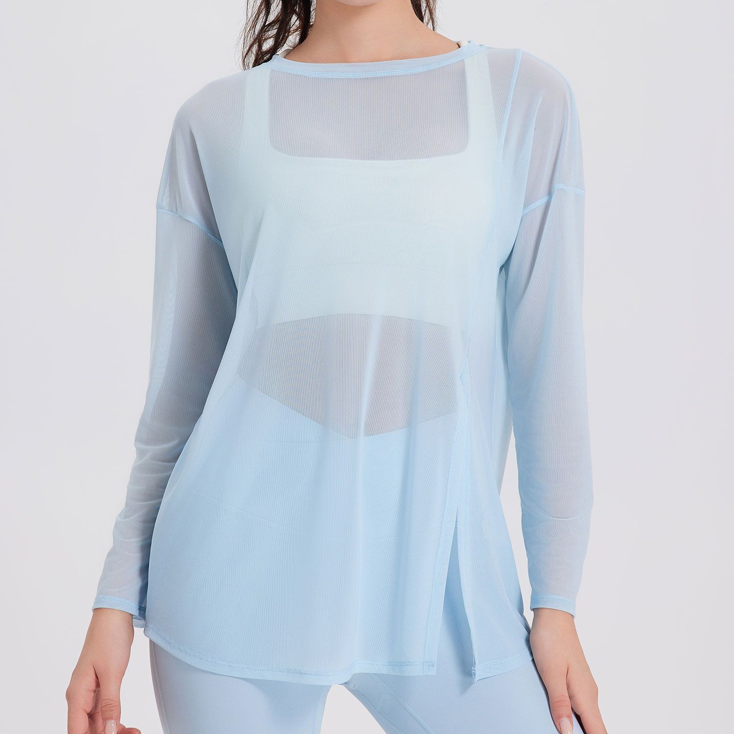 Women's Lightweight Yoga T-Shirts Quick Drying Breathable Long Sleeve Fitness Running Tops Round-Neck Design Plus Sizes Front