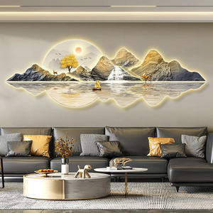 120*40CM Luz de lujo alce puesta de sol paisaje cristal porcelana pinturas de pared de cristal modernas con Led decoración del hogar para sala de estar - Product Image 1
