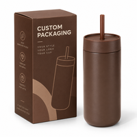 16oz Paslanmaz Çelik Çift Cidarlı Vakumlu Toz Boyalı Sızdırmaz Geniş Ağızlı Yeniden Kullanılabilir Sıcak Soğuk Tutma Özellikli Pipetli İzoleli Bardak