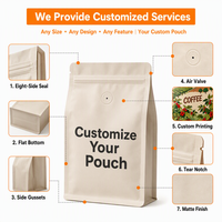 Sachet de café à fond plat imprimé sur mesure avec valve unidirectionnelle, finition mate, résistant à l'humidité, pochette vide pour l'emballage des grains de café