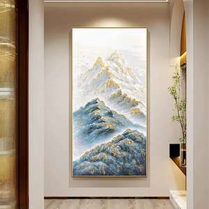 Декоративная картина в стиле импрессионизма с пейзажем и павлином, синяя, в китайском стиле, высококачественная, в раме, на холсте, оригинальное настенное искусство для гостиной - Product Image 2