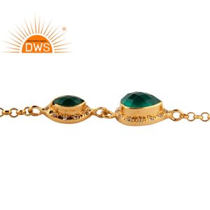White Topaz Green Onyx Gemstone Bracelet Indian 18k Gold Plated Sterling Silver Girls Chain Bracelet Jewelry Wholesale - Product Image 2