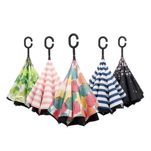 Parapluie inversé à double tissu coupe-vent avec poignée en forme de C pour cadeaux - Product Image 2