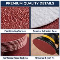 Disque abrasif en oxyde d'aluminium à crochets et boucles, 6 pouces (150 mm), grain rouge