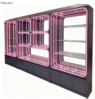Comptoir de rédemption d'arcade personnalisé Maxsen gris et blanc avec LED néon, robuste et écologique, pour centre de jeux, boutique de cadeaux, kiosque de service