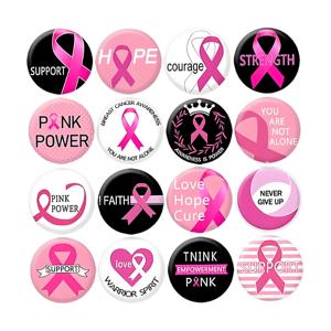 <span class=keywords><strong>Badges</strong></span> personnalisés à boutons en fer blanc avec ruban rose Cadeaux de sensibilisation au cancer du sein Épinglette Boutons ronds Décorations d'événements caritatifs