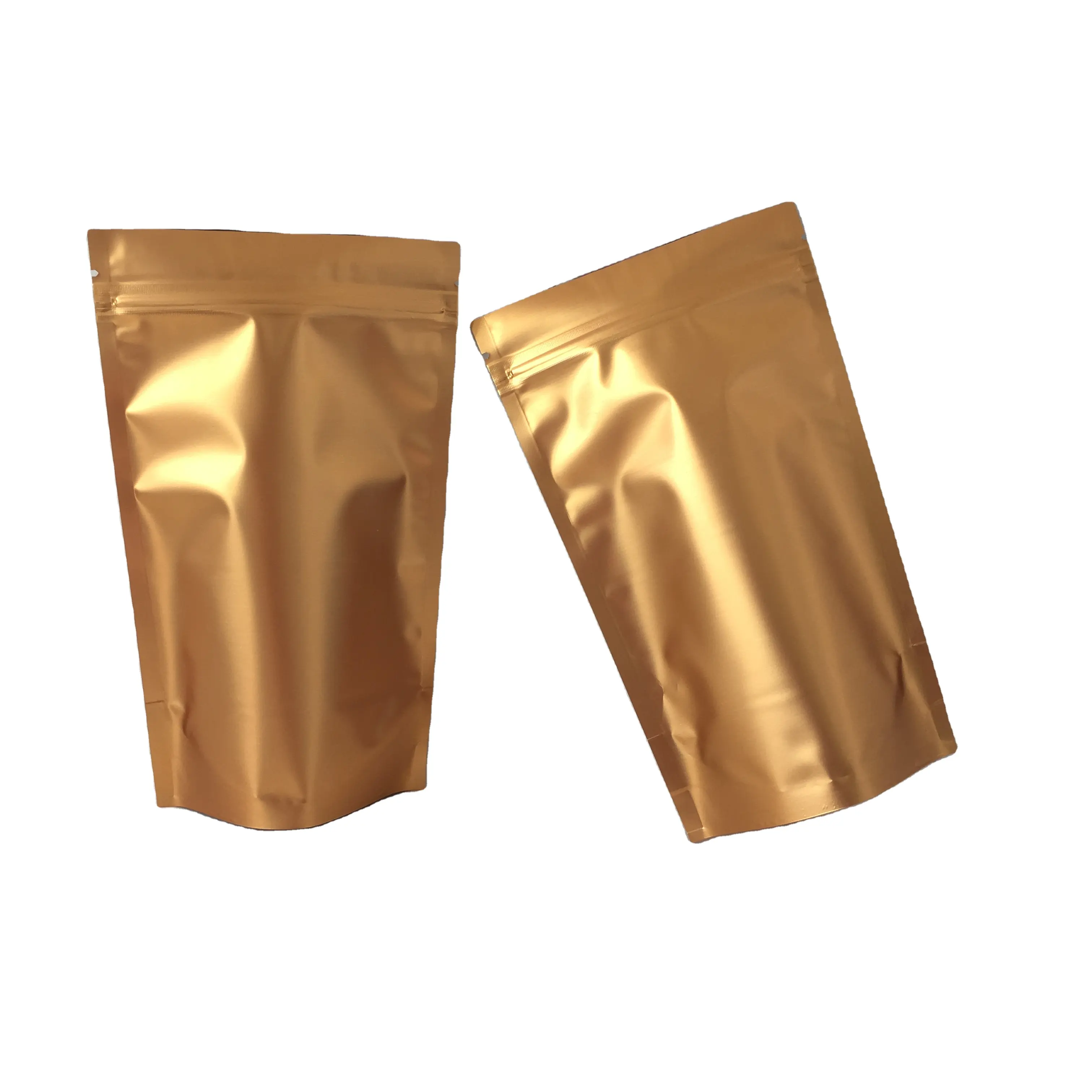Customized Colour Printed Metallic Effect Stand Up Pouches Aluminum Foil Gold Golden Packing Baggie Plastic Zip Lock Mylar Bags