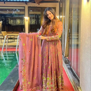 <b>Stand</b> Out From the Crowd and Make a Fashion Statement with This Deep Sapphire Lace Detailed Zari Suit Set at Wholesale Price - Product Image 1