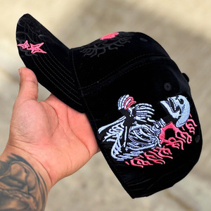 Nuovo Arrivo Cappellino da Baseball Nero in Velluto con Visiera Curva, Vendita all'Ingrosso, 6 Pannelli, Ricamo Appliqué Fifty, Gorras Unisex - Product Image 2