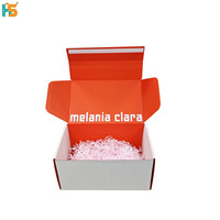 Papier de soie écologique recyclable personnalisé pour cadeaux cosmétiques, papier déchiqueté blanc et orange, carton ondulé avec fermeture éclair et bande de déchirement, gaufrage