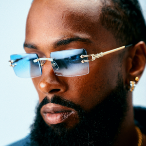 LMA D037 Gafas de Sol Rectangulares de Metal para Hombre, de Alta Calidad, con Lentes de Espejo Degradado Azul con Corte de Diamante UV400, Sin Montura para Mujer - Product Image 4