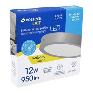 Volteck PLA-215L moderna plafoniera rotonda 12W 6500K LED Grey IP44 per Home Office soggiorno e sala da pranzo - Product Image 1