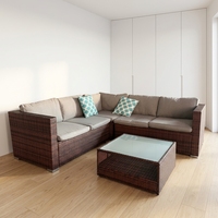 Ensemble de canapé et table basse en rotin pour l'extérieur, ODM OEM, pour patios et balcons, meubles en rotin avec coussins imperméables