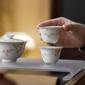 Guanlan Hand Painted Iron Red Pine Three Legged Teacup Porcelain Kung Fu <b>Tea</b> <b>Set</b> Dehua County Afternoon <b>Tea</b> Use - Product Image 1