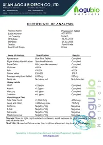 Aogubio Fornecimento Azul Spirulina Pó Ficocianina E18 Natural Ficocianina E18 Tablet