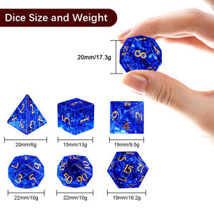 Vente en gros d'usine, dés polyédriques D&D, cristal de verre K9 bleu foncé éclatant, pierre précieuse, jeu de dés de 7 pièces, logo personnalisé, donjons - Product Image 4