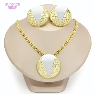 SUNNICE Innovative Wholesale Double Color Jewelry Sets Italy 18k Gold Plated Latest Earrings Pendants Set