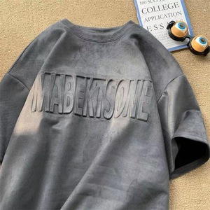 Embossed Plain Classic Round Neck Puff Cotton Oversized Knitted <b>Tshirt</b> Custom Logo Printing 3D for women - Product Image 3