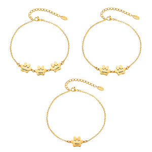 Pulsera de Acero Inoxidable Chapada en Oro de 18K con Dije de Pata en Blanco, Diseño Personalizado, Grabable, Pata de Gato, Joyería de Moda Tendencia - Product Image 1