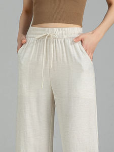 <span class=keywords><strong>Pantalon</strong></span> en <span class=keywords><strong>lin</strong></span> taille haute pour femmes printemps été nouvelle version taille élastique cordon <span class=keywords><strong>coupe</strong></span> <span class=keywords><strong>droite</strong></span> polyvalent ample décontracté drapé - Product Image 3