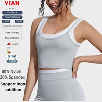 Dames Contrast Dubbellaagse Cropped Tanktop 80% Nylon 20% Spandex U-hals Mouwloos Yoga Fitness Camisole