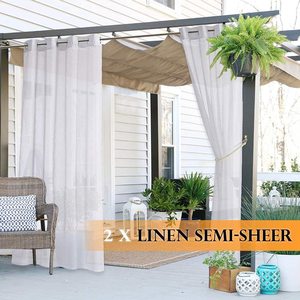 Elégant Lin Look Imperméable Blanc Sheer Pergola Rideaux Demi Intimité Rideaux Extérieurs pour Patio Porche Piscine Cabane Spa - Product Image 2