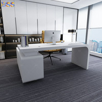 Bureau de direction en forme de L, sur mesure, mobilier de bureau de direction haut de gamme, plateau en marbre blanc, bureau et armoire