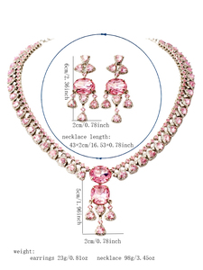Parure de haute joaillerie audacieuse avec zircone <span class=keywords><strong>rose</strong></span> taille <span class=keywords><strong>coussin</strong></span>, collier double rang et boucles d'oreilles chandelier, bijoux de mariée - Product Image 6