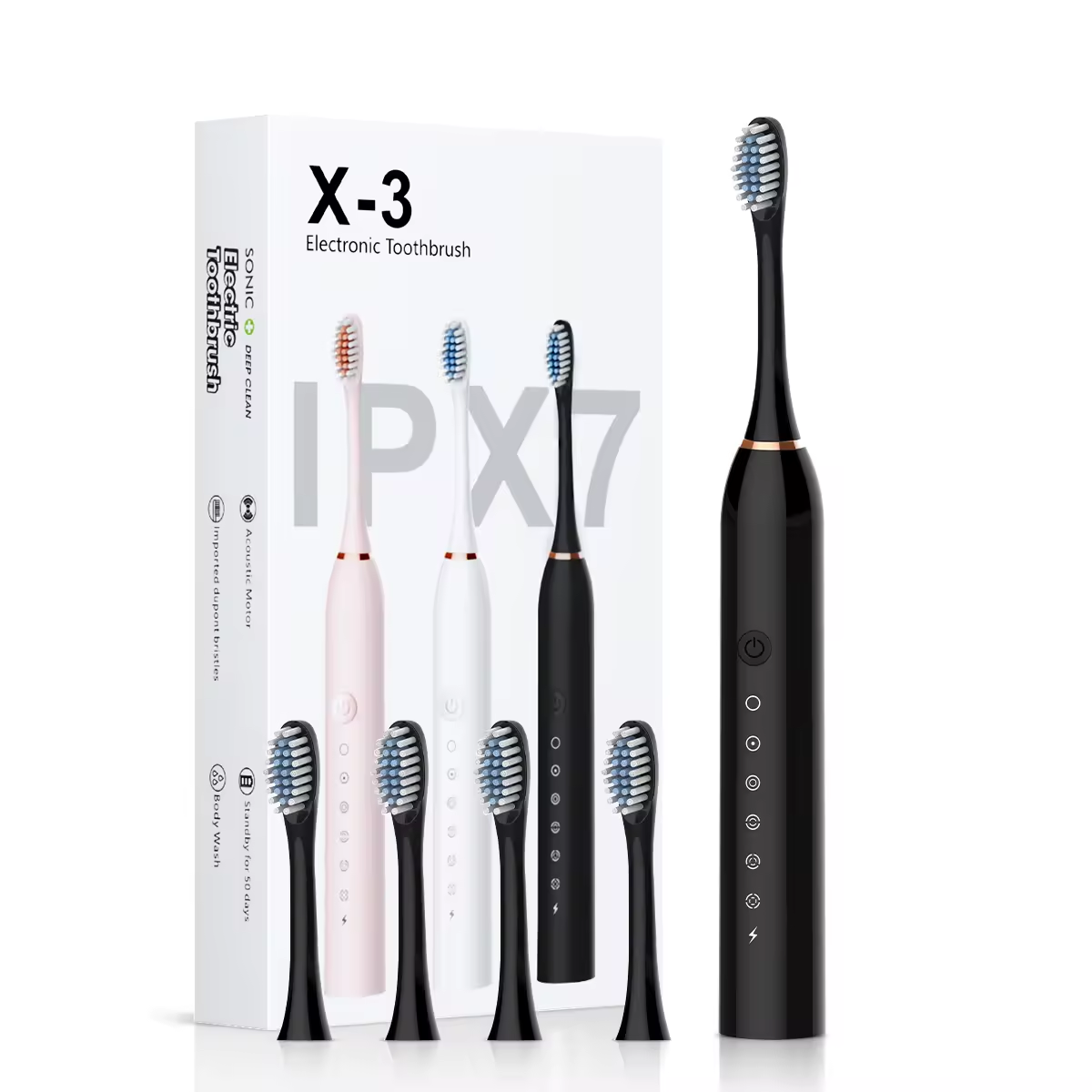 Аккумуляторная электрическая зубная щетка IPX7 для взрослых с 6 режимами очистки, 4 головки