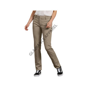 100% sergé coton extensible coupe régulière taille moyenne taille élastique pantalons décontractés femmes grande taille respirant coupe-vent automne plat - Product Image 1