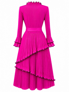 Elegante Abito da Sera con Scollo a V, Perline e Silhouette a Balze, 100% Poliestere, con Polsini Svasati - Product Image 6