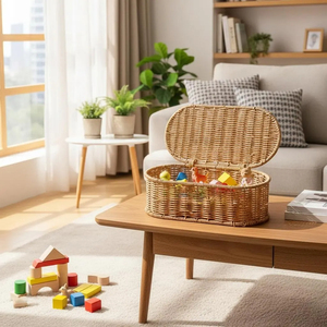 Panier de rangement en rotin tressé fait main du Vietnam, style bohème, pour cuisine, en osier naturel, fournisseur d'articles de rangement pour la maison - Product Image 3